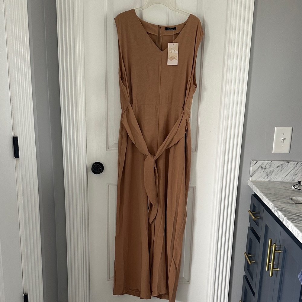 Chic Tan Sleeveless Jumpsuit